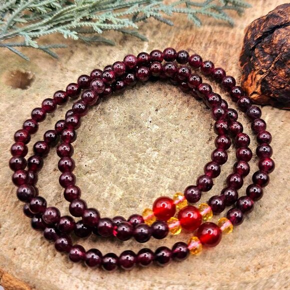 Nature Red Garnet & Agate Round Beads 18" Necklace - Picture 3 of 10